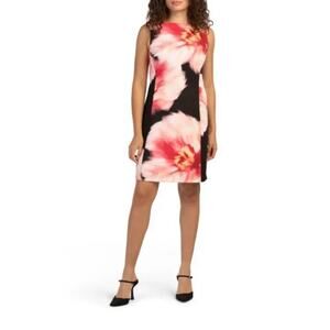 NWT DKNY Women’s Dress Size 6 Black Pink Classy Floral Sheath Fitted Wedding